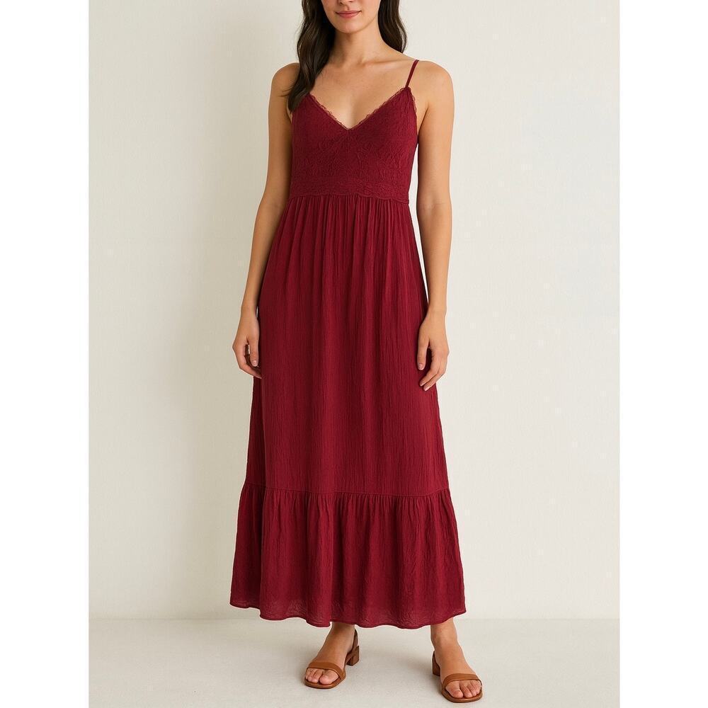 Maurice’s Lace Burgundy Wine Midi Spaghetti Strap Dress Y2K size Small NWT